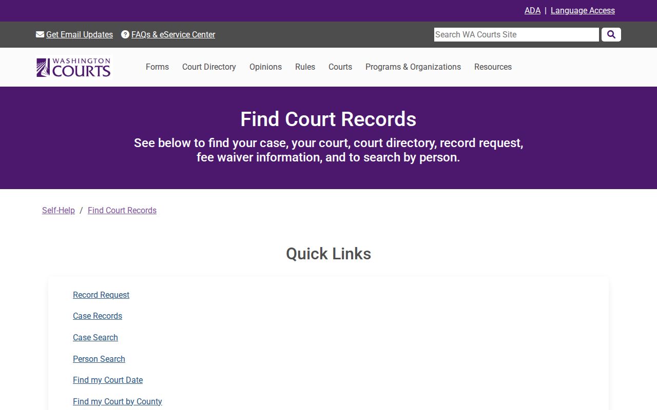 Washington criminal court case record guidance