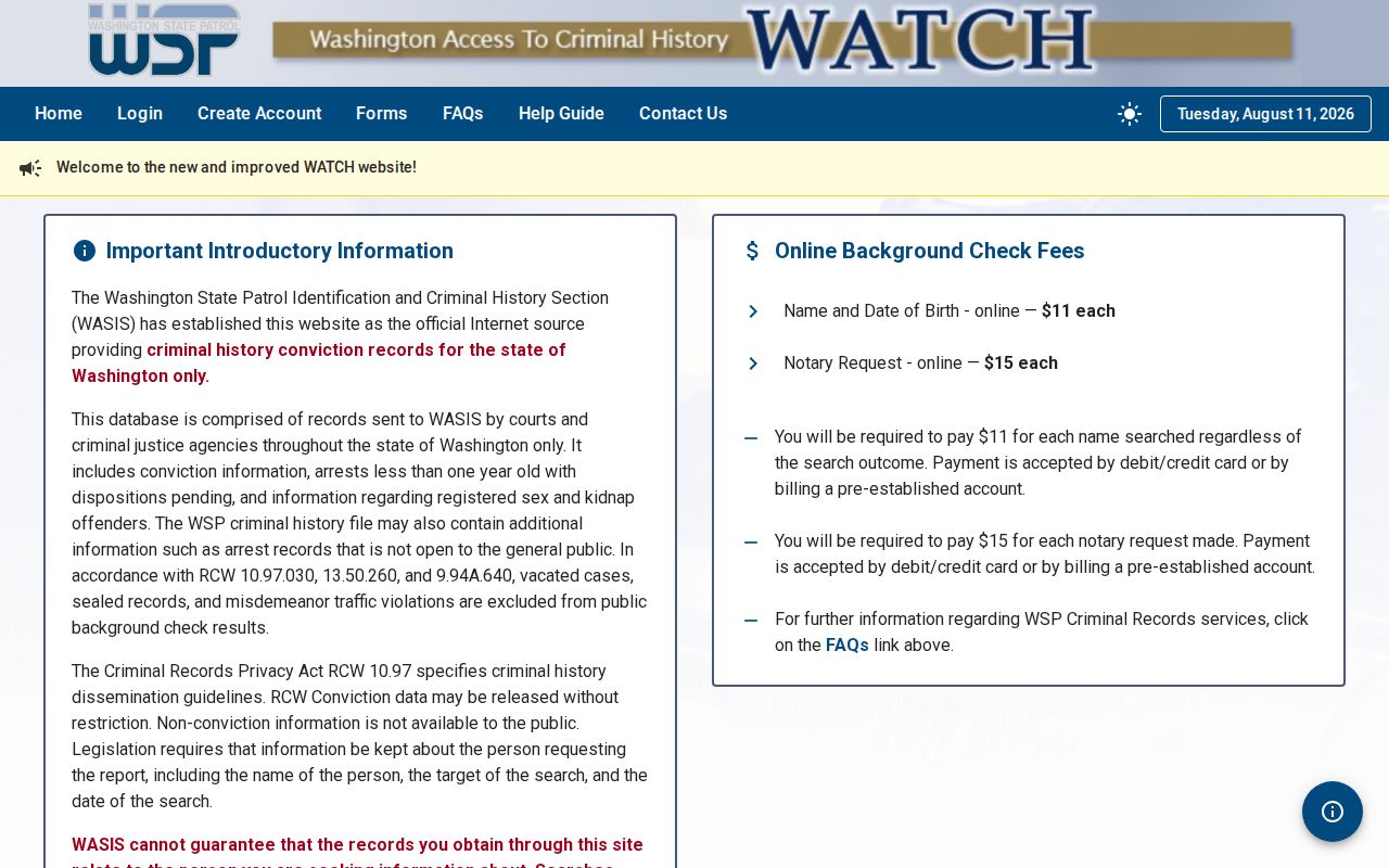 Washington State Patrol criminal history request form