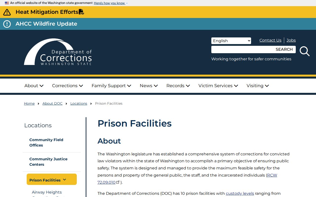 Washington criminal history prison list snapshot