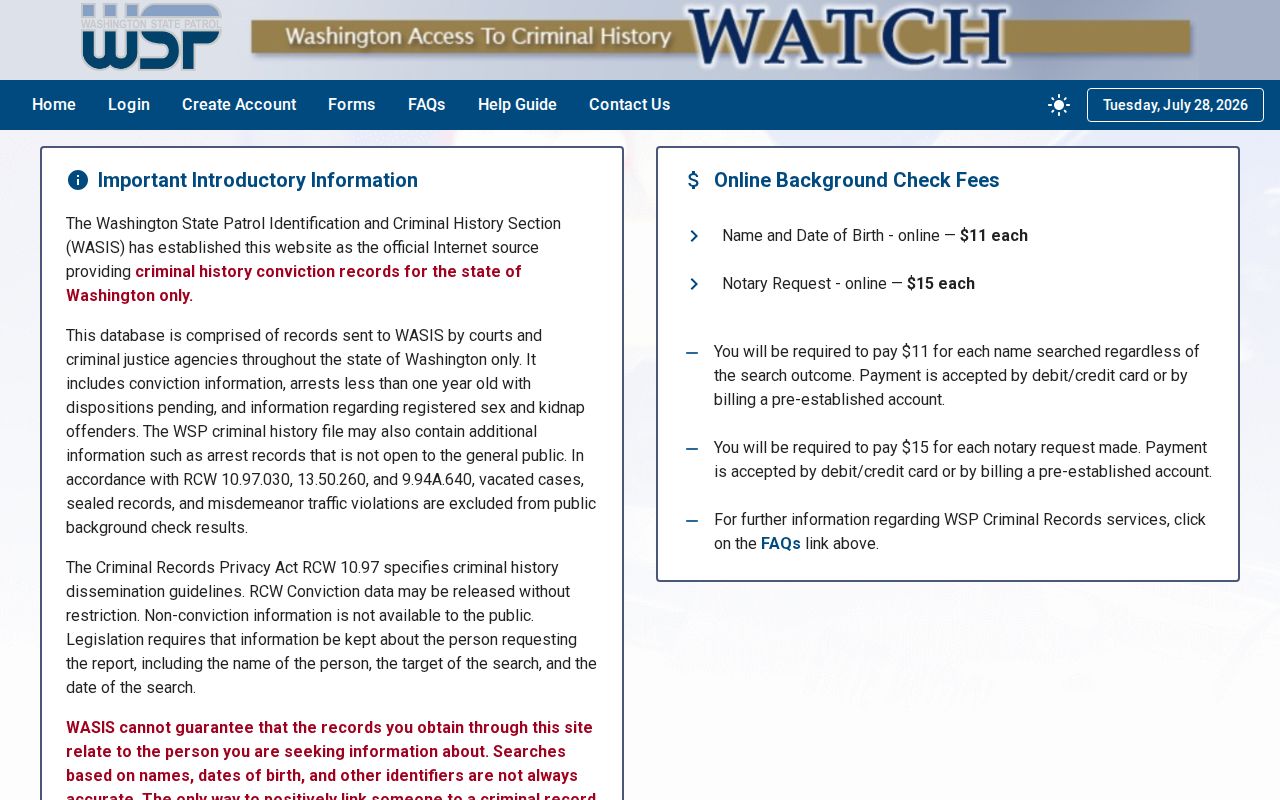 Washington criminal history WATCH portal