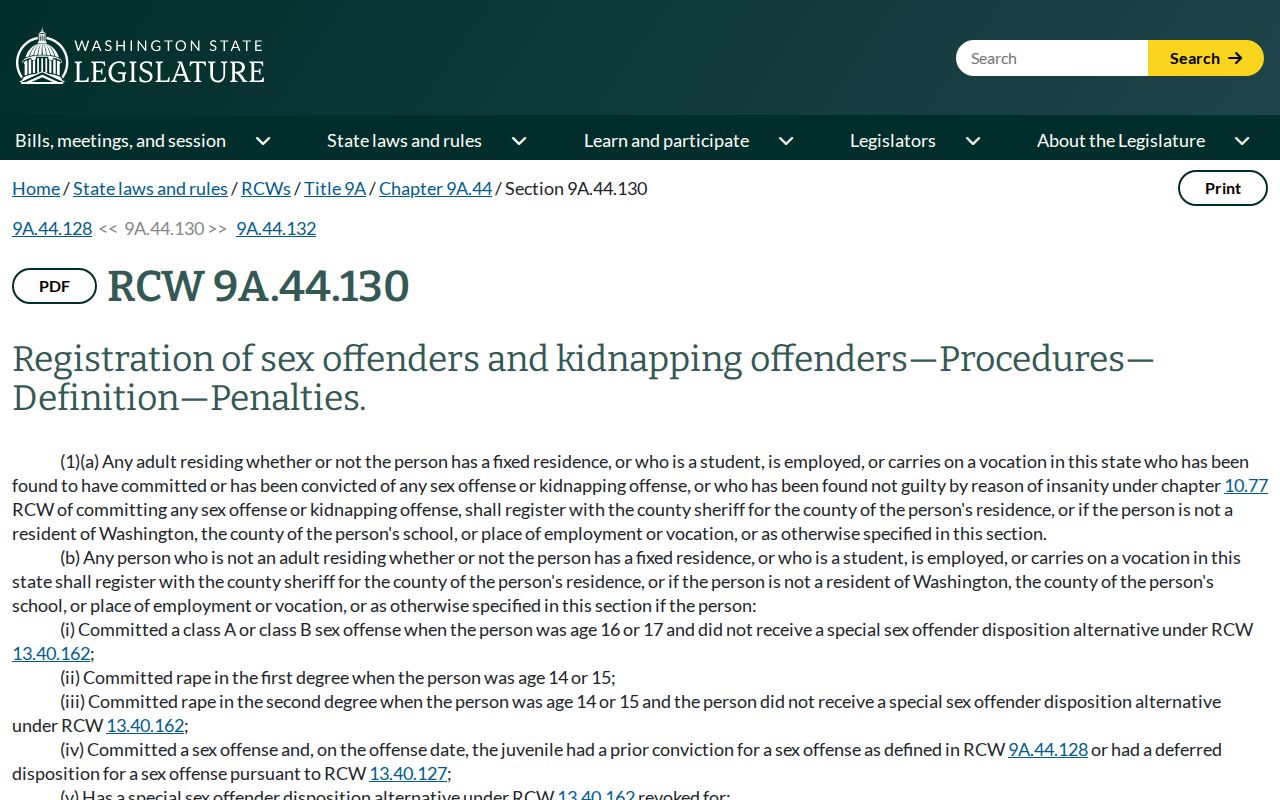 Washington sex offender registration duties statute