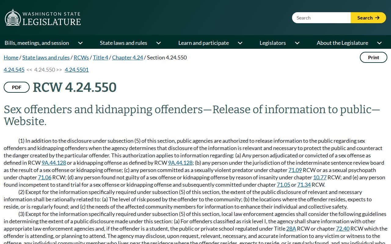 Washington sex offender registry disclosure law