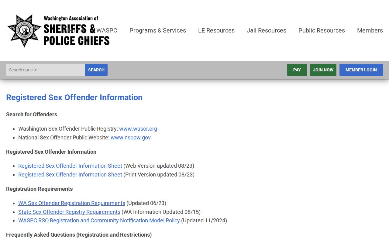 Washington sex offender registry guidance